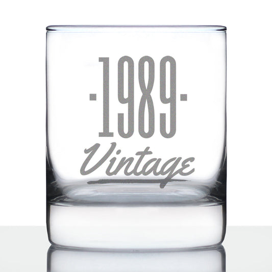 Vintage 1989 - Fun 36th Birthday Whiskey Rocks Glass Gifts for Men & Women Turning 36 - Retro Whisky Drinking Tumbler