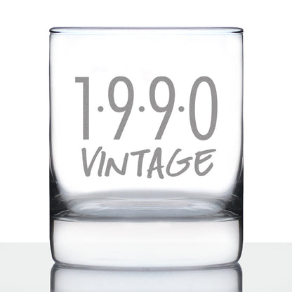 Vintage 1990 - Fun 35th Birthday Whiskey Rocks Glass Gifts for Men & Women Turning 35 - Retro Whisky Drinking Tumbler