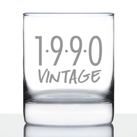 Vintage 1990 - Fun 35th Birthday Whiskey Rocks Glass Gifts for Men & Women Turning 35 - Retro Whisky Drinking Tumbler
