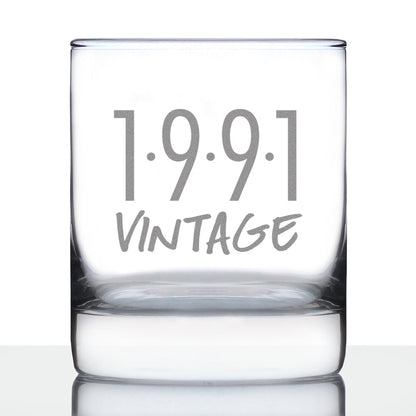 Vintage 1991 - Fun 34th Birthday Whiskey Rocks Glass Gifts for Men & Women Turning 34 - Retro Whisky Drinking Tumbler