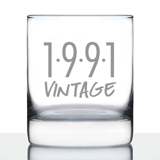 Vintage 1991 - Fun 34th Birthday Whiskey Rocks Glass Gifts for Men & Women Turning 34 - Retro Whisky Drinking Tumbler