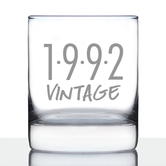 Vintage 1992 - 33rd Birthday Rocks Glass, Fun Bday Gift for Men and Women Turning 33, Old Fashioned Glass 10 Ounce Size