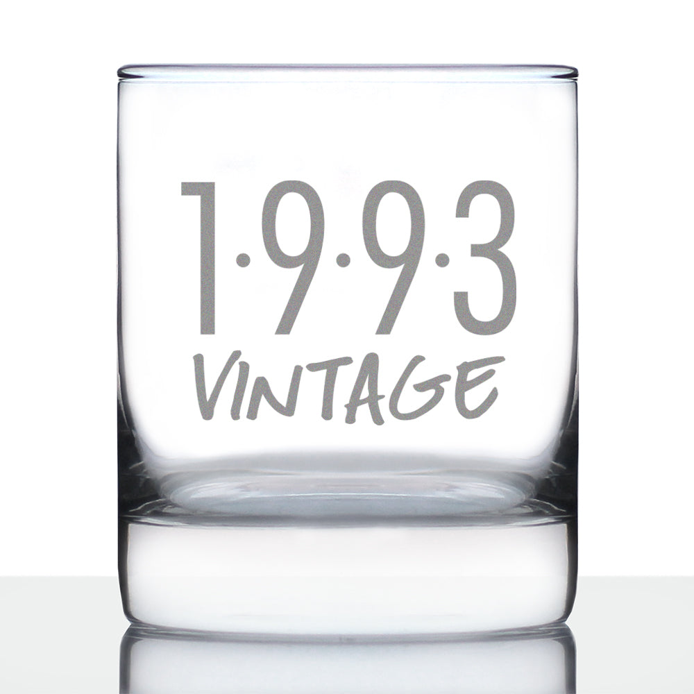 Vintage 1993 - Fun 32nd Birthday Whiskey Rocks Glass Gifts for Men & Women Turning 32 - Retro Whisky Drinking Tumbler