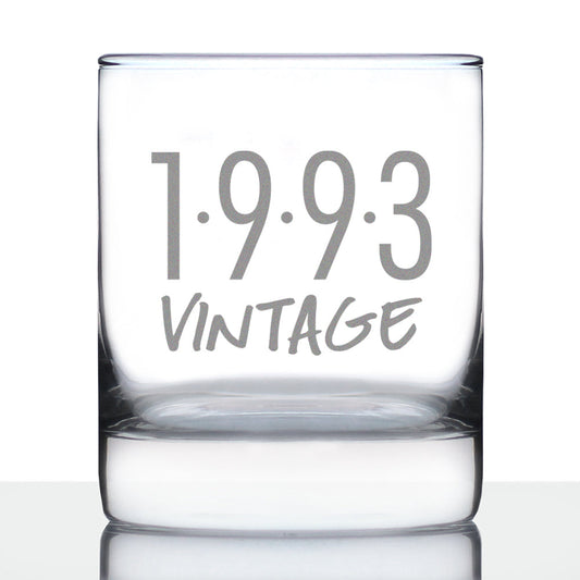Vintage 1993 - Fun 32nd Birthday Whiskey Rocks Glass Gifts for Men & Women Turning 32 - Retro Whisky Drinking Tumbler
