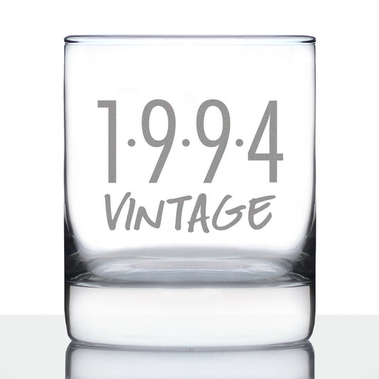 Vintage 1994 - Fun 31st Birthday Whiskey Rocks Glass Gifts for Men & Women Turning 31 - Retro Whisky Drinking Tumbler