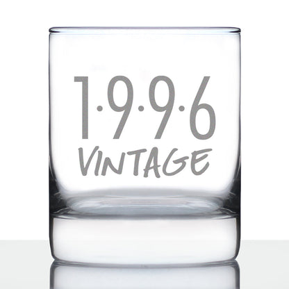 Vintage 1996 - Fun 29th Birthday Whiskey Rocks Glass Gifts for Men & Women Turning 29 - Retro Whisky Drinking Tumbler
