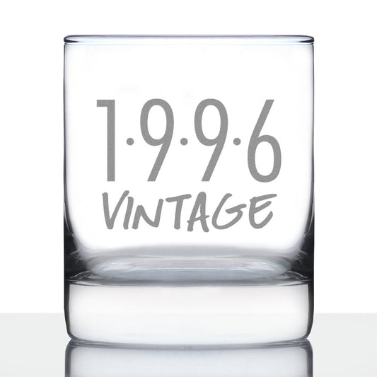 Vintage 1996 - Fun 29th Birthday Whiskey Rocks Glass Gifts for Men & Women Turning 29 - Retro Whisky Drinking Tumbler