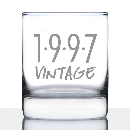 Vintage 1997 - Fun 28th Birthday Whiskey Rocks Glass Gifts for Men & Women Turning 28 - Retro Whisky Drinking Tumbler