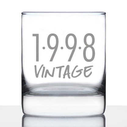 Vintage 1998 - Fun 27th Birthday Whiskey Rocks Glass Gifts for Men & Women Turning 27 - Retro Whisky Drinking Tumbler