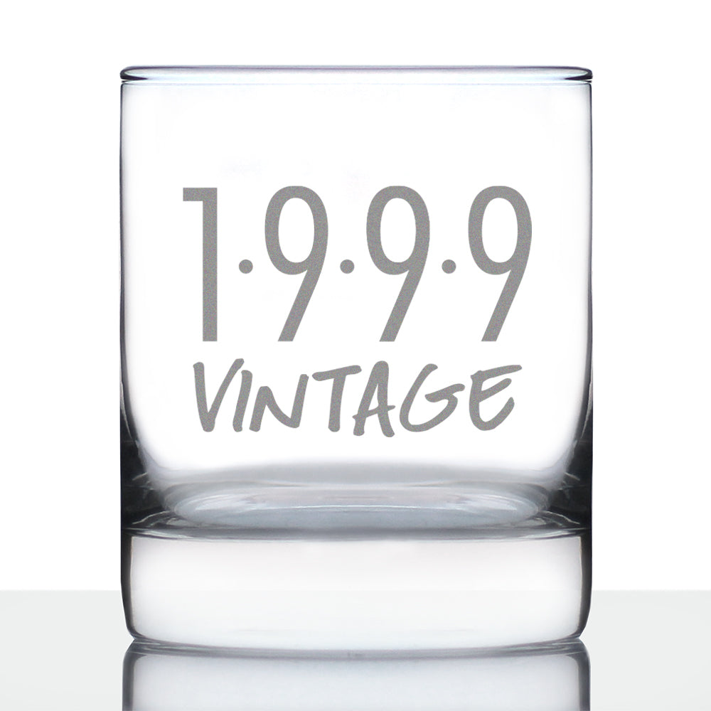 Vintage 1999 - Fun 26th Birthday Whiskey Rocks Glass Gifts for Men & Women Turning 26 - Retro Whisky Drinking Tumbler