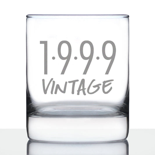 Vintage 1999 - Fun 26th Birthday Whiskey Rocks Glass Gifts for Men & Women Turning 26 - Retro Whisky Drinking Tumbler