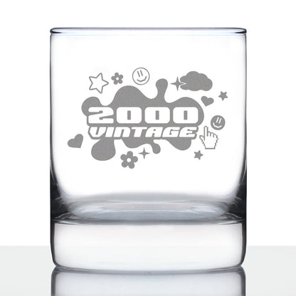 Vintage 2000 - Fun 25th Birthday Whiskey Rocks Glass Gifts for Men & Women Turning 25 - 10.25 Oz Whisky Tumbler Glasses