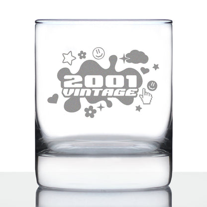Vintage 2001 - Fun 24th Birthday Whiskey Rocks Glass Gifts for Men & Women Turning 24 - 10.25 Oz Whisky Tumbler Glasses
