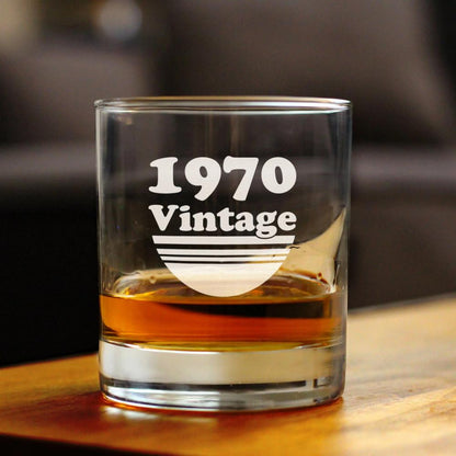 Vintage 1970 - Fun 55th Birthday Whiskey Rocks Glass Gifts for Men & Women Turning 55 - Retro Whisky Drinking Tumbler