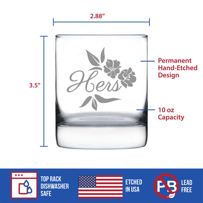 Hers Old Fashioned Rocks Glass - Unique Wedding Gift for Bride - Cute Engraved Wedding Cup Gift