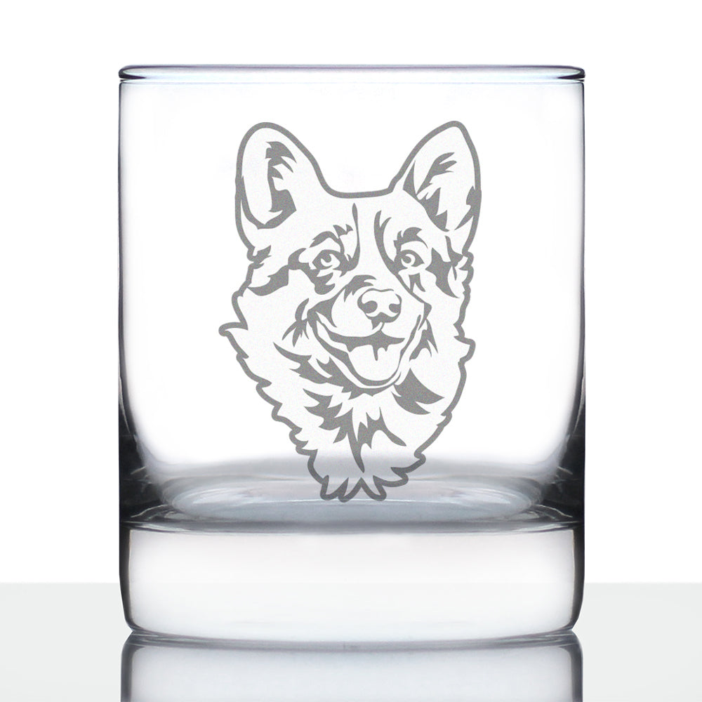 Corgi Face Whiskey Rocks Glass - Unique Dog Themed Decor and Gifts for Moms & Dads of Welsh Corgies - 10.25 Oz