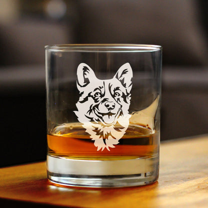 Corgi Face Whiskey Rocks Glass - Unique Dog Themed Decor and Gifts for Moms & Dads of Welsh Corgies - 10.25 Oz