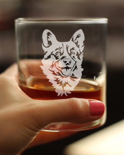 Corgi Face Whiskey Rocks Glass - Unique Dog Themed Decor and Gifts for Moms & Dads of Welsh Corgies - 10.25 Oz