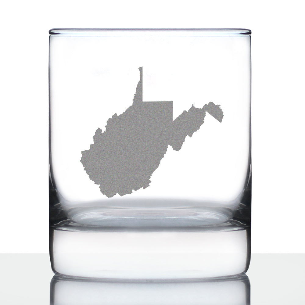 West Virginia State Outline Whiskey Rocks Glass - State Themed Drinking Decor and Gifts for West Virginian Women & Men - 10.25 Oz Whisky Tumbler Glasses