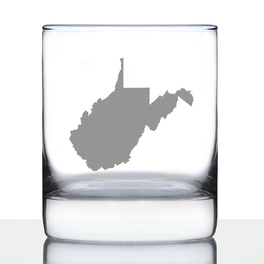 West Virginia State Outline Whiskey Rocks Glass - State Themed Drinking Decor and Gifts for West Virginian Women & Men - 10.25 Oz Whisky Tumbler Glasses