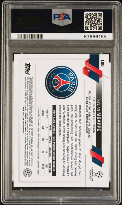 Graded 2022 Topps Chrome UCC Kylian Mbappe #100 Soccer Card PSA 10 Gem Mint