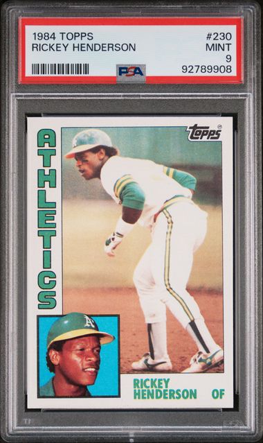 Graded 1984 Topps Rickey Henderson #230 Baseball Card PSA 9 Mint