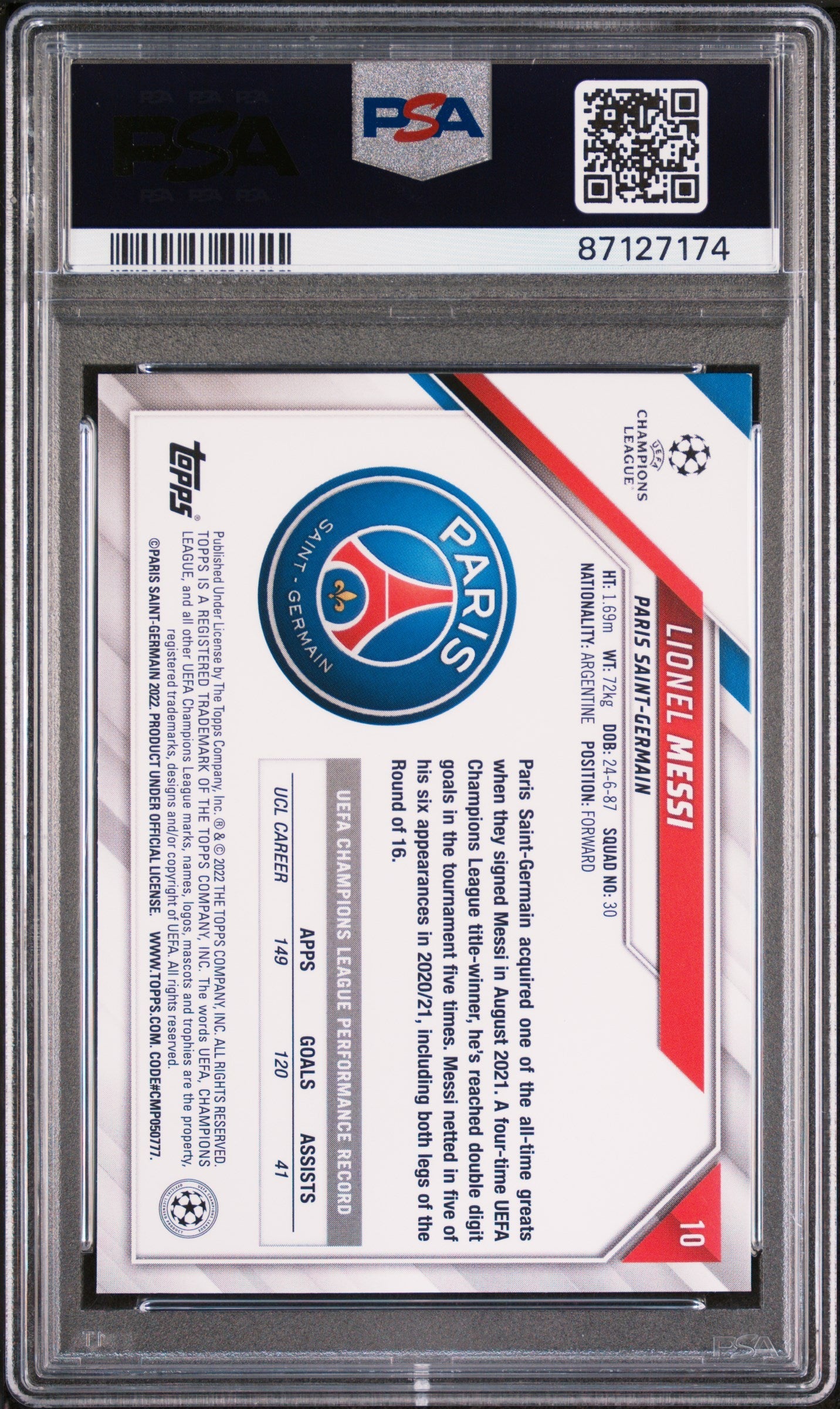 Graded 2021 Topps UCL Lionel Messi #10 Sparkle Foil Soccer Card PSA 10 Gem Mint