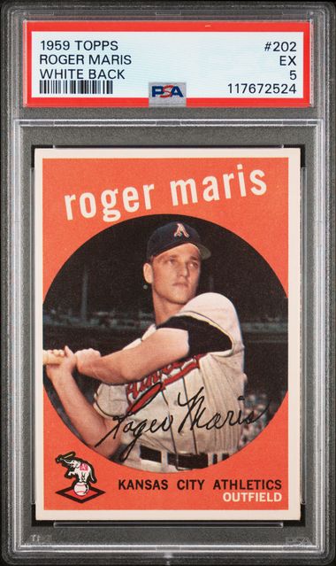 Graded 1959 Topps Roger Maris #202 White Back 2nd Year Baseball Card PSA 5 Excellent