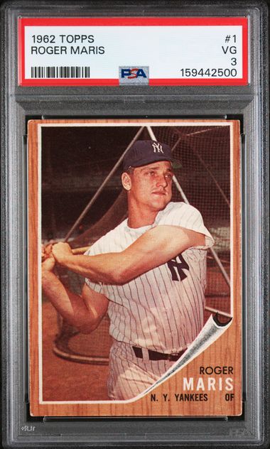 Graded 1962 Topps Roger Maris #1 Baseball Card PSA 3 Very Good