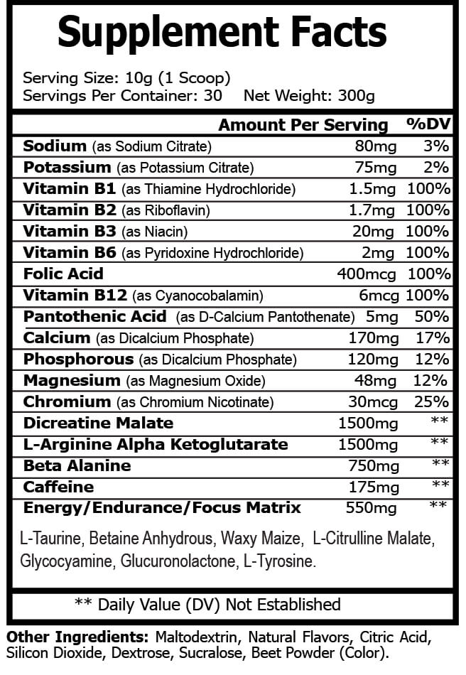 Watermelon Pre-Workout Energy Powder + Focus Boost & Hydration | Sugar Free