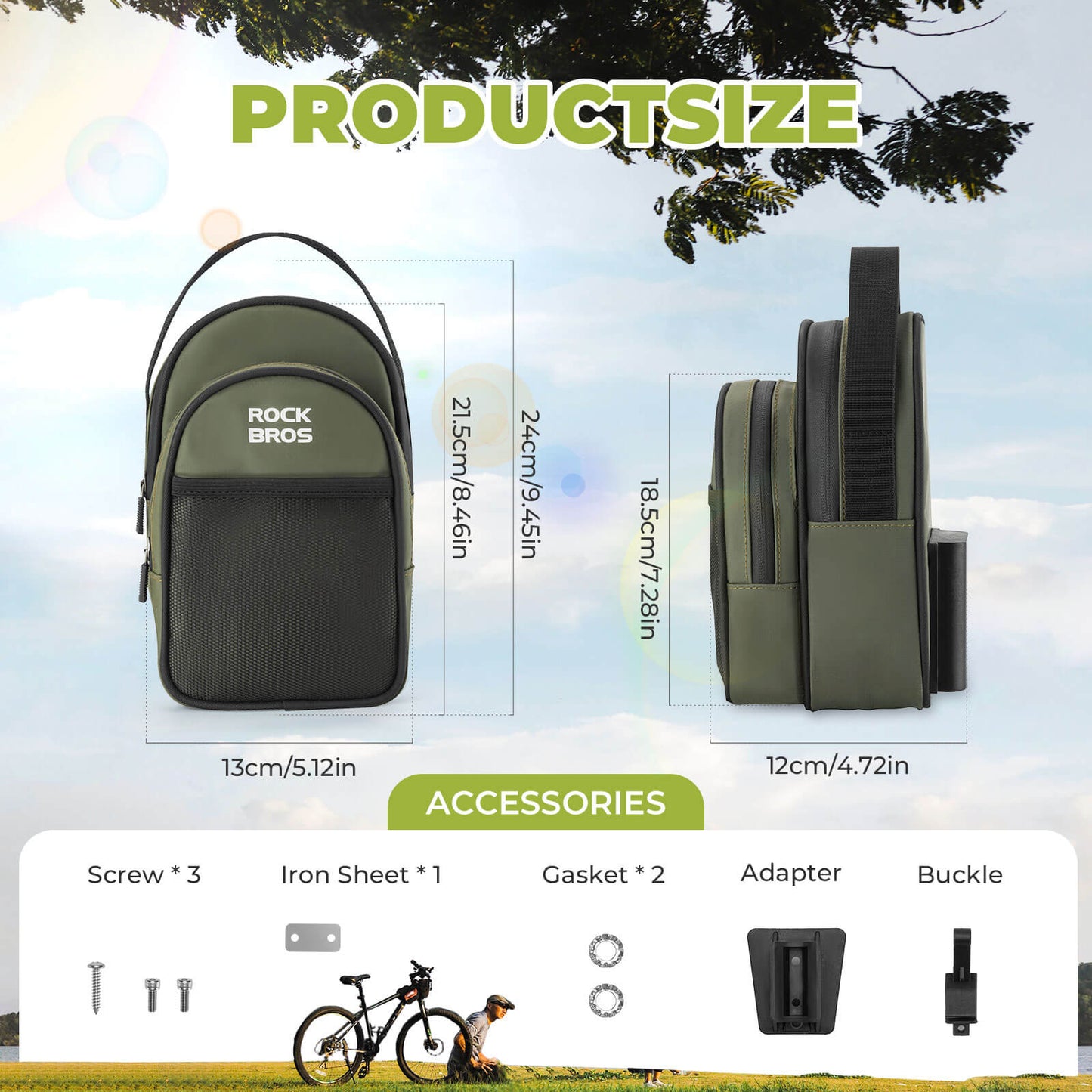 ROCKBROS Bike Handlebar Bag 1.8L For Folding Bike