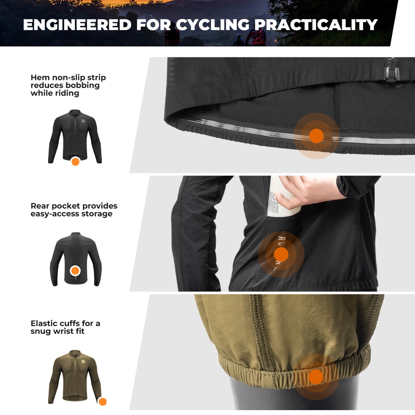 ROCKBROS Long-Seeved Cycling Windbreaker Jacket Foldable