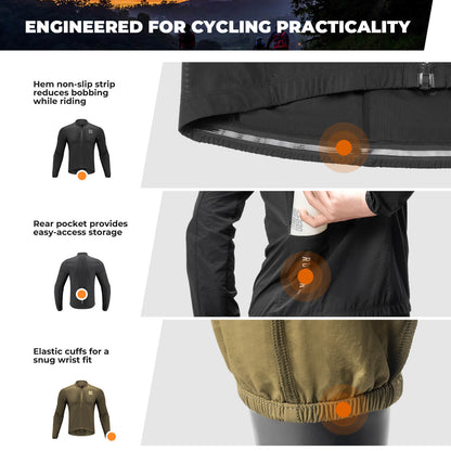 ROCKBROS Long-Seeved Cycling Windbreaker Jacket Foldable