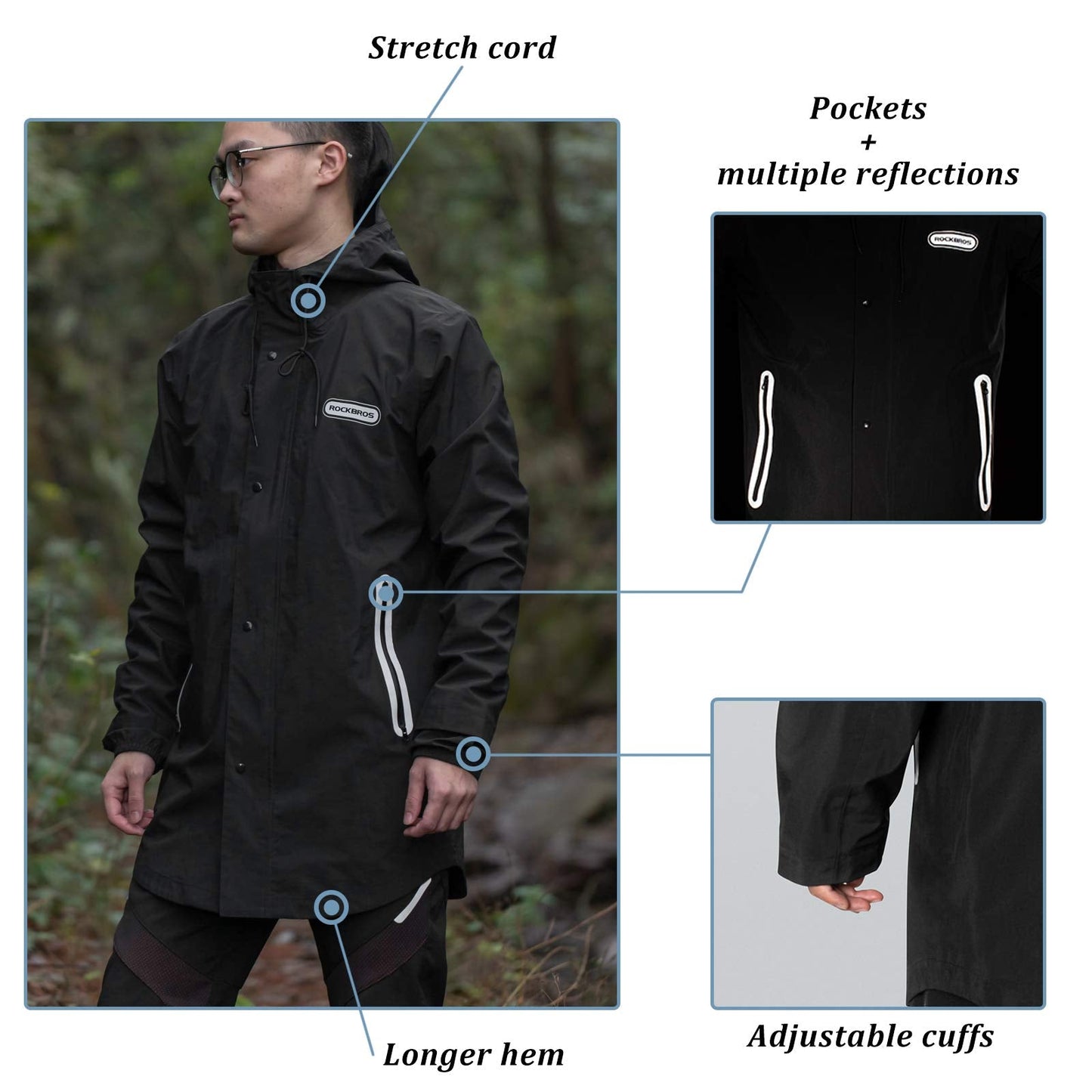 Waterproof Raincoat for Men Women with Reflective