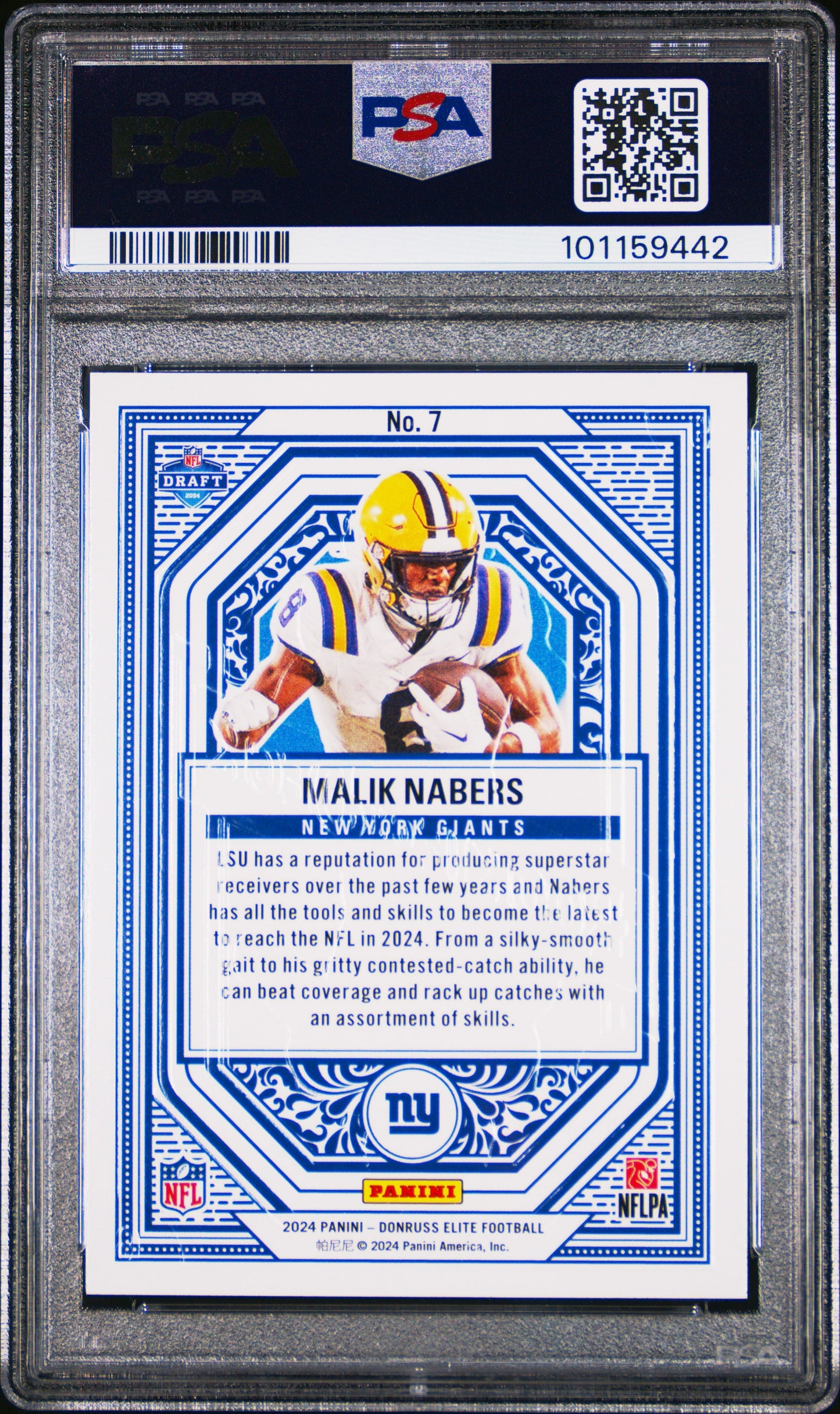 Graded 2024 Panini Donruss Elite Malik Nabers #7 Rookie On Deck Rookie RC Football Card PSA 10 Gem Mint