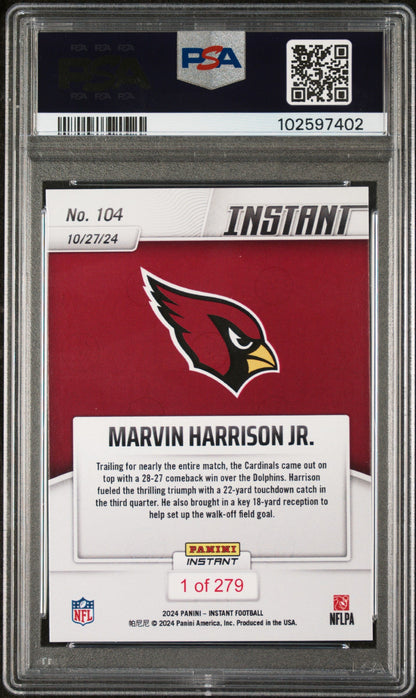 Graded 2024 Panini Instant NFL Marvin Harrison Jr #104 Rookie RC Football Card PSA 8 Near Mint