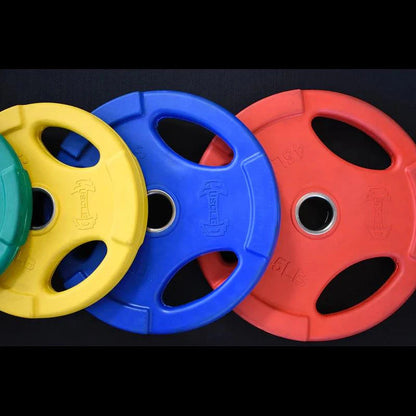 RUBBER COATED COLORED OLYMPIC PLATES: Rubber Plates, per Pair - Muscle D Fitness - Weights Pairs