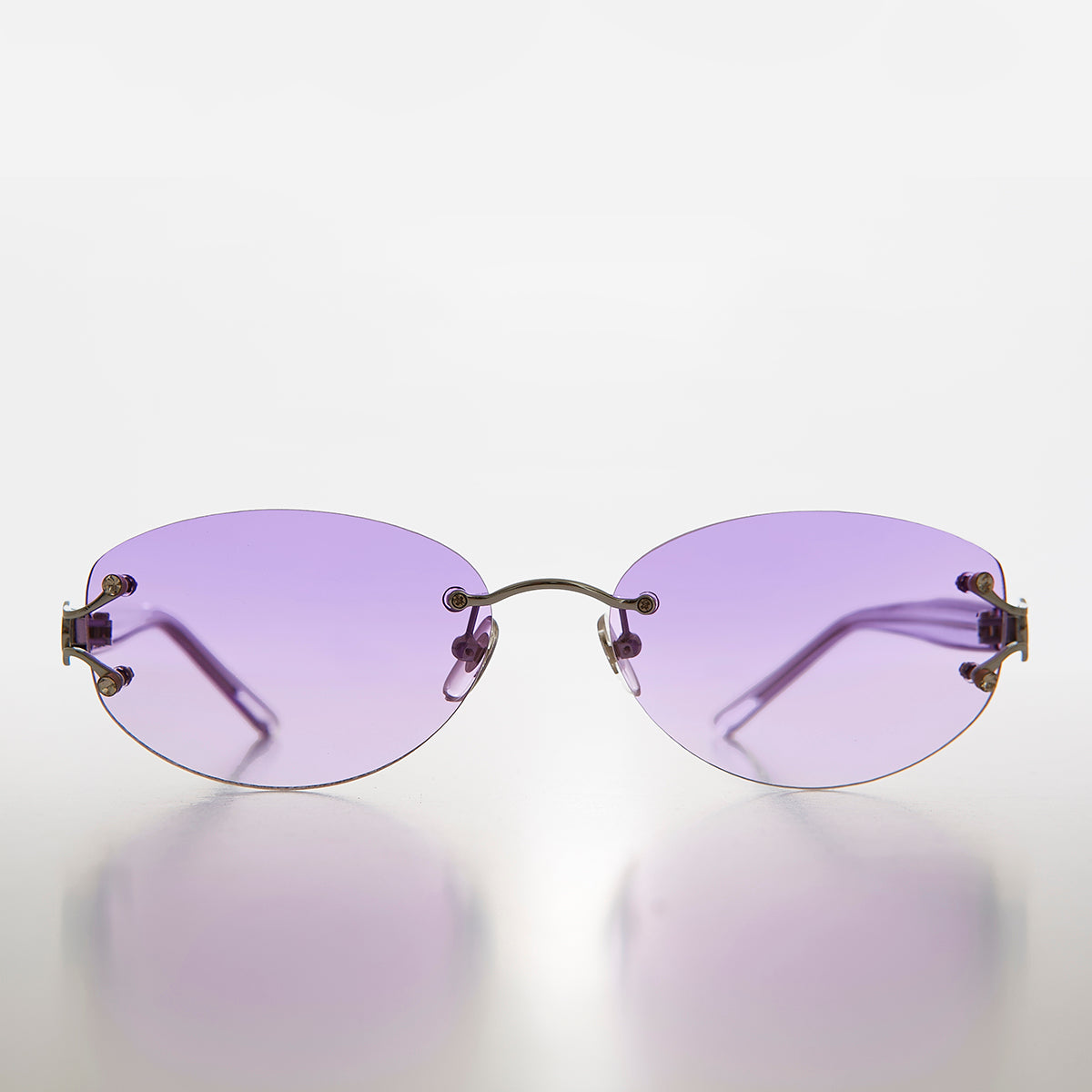 Rimless Color Tinted Lens Sunglass with Rhinestones - Ruby