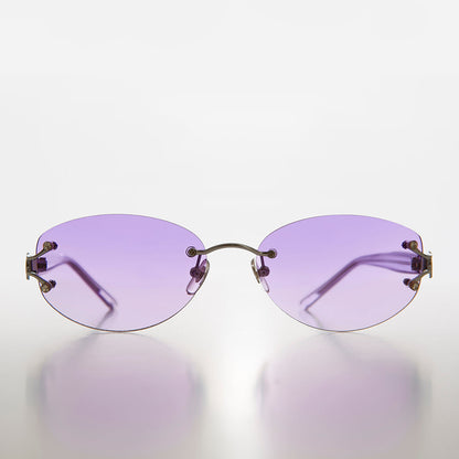 Rimless Color Tinted Lens Sunglass with Rhinestones - Ruby