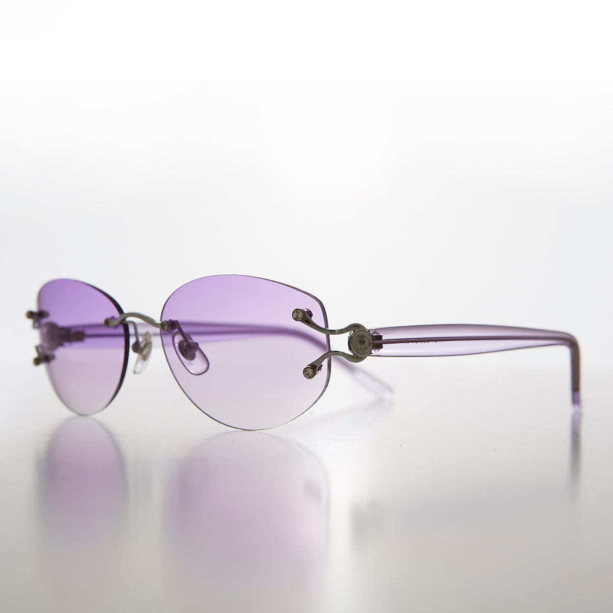 Rimless Color Tinted Lens Sunglass with Rhinestones - Ruby