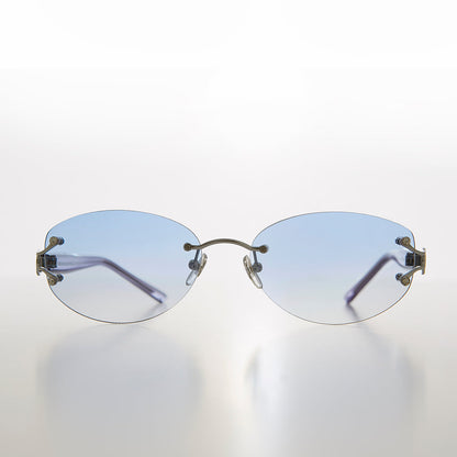 Rimless Color Tinted Lens Sunglass with Rhinestones - Ruby