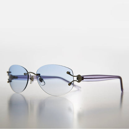 Rimless Color Tinted Lens Sunglass with Rhinestones - Ruby