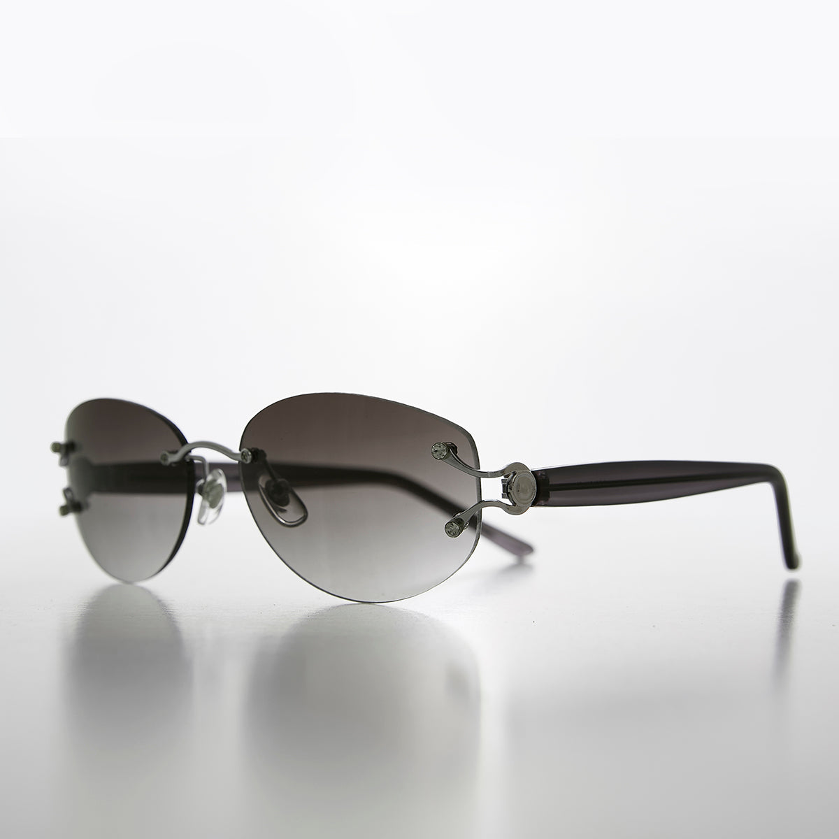 Rimless Color Tinted Lens Sunglass with Rhinestones - Ruby