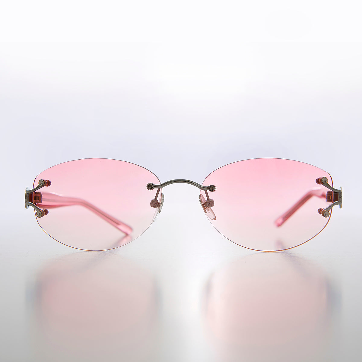 Rimless Color Tinted Lens Sunglass with Rhinestones - Ruby