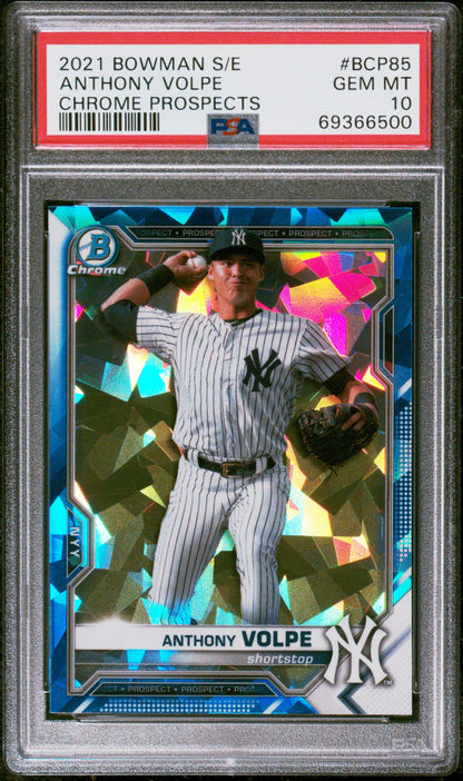 Graded 2021 Topps Bowman Sapphire Edition Anthony Volpe #BCP85 Chrome Prospects Rookie RC Baseball Card PSA 10 Gem Mint