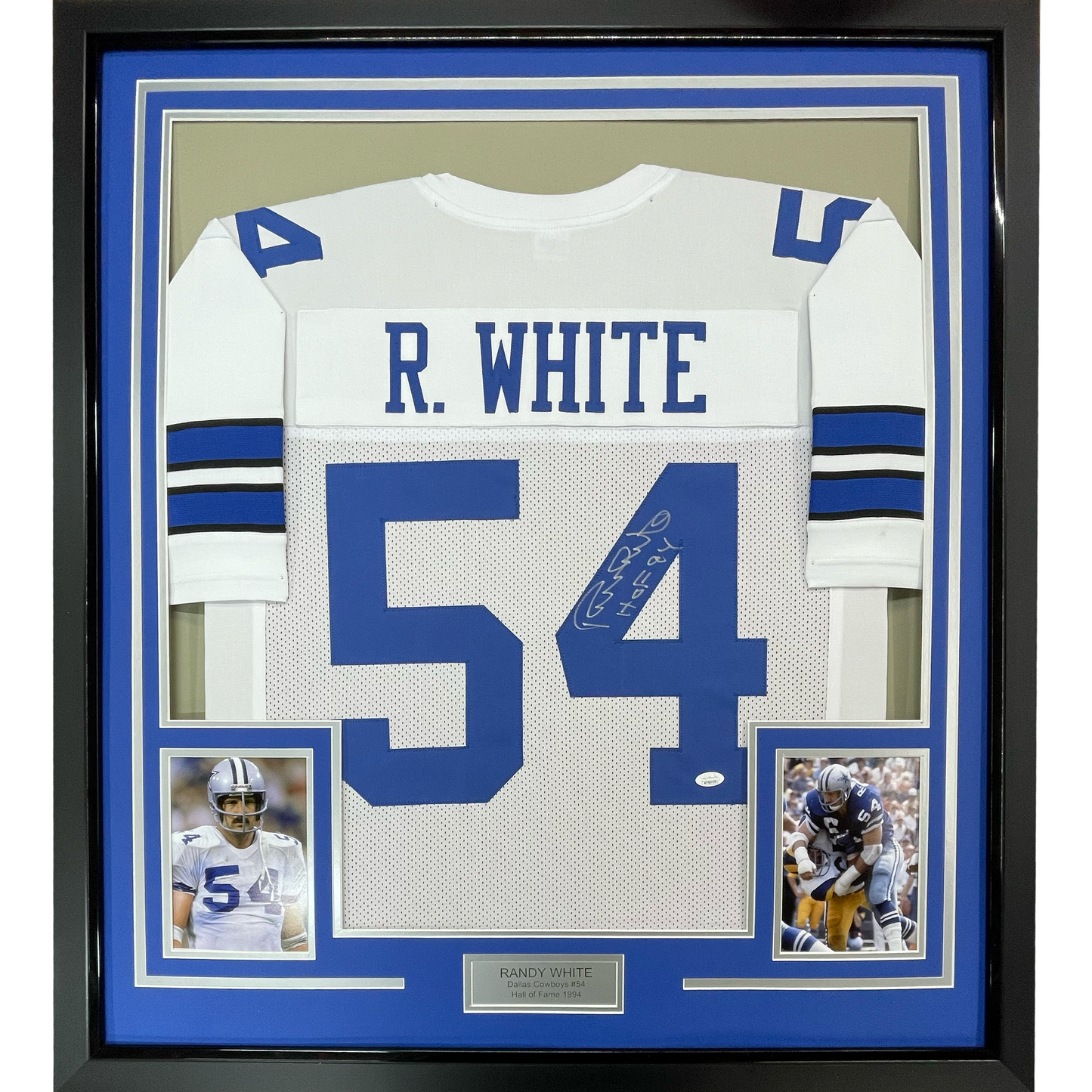 Framed Autographed/Signed Randy White HOF 94 35x39 Dallas White Football Jersey JSA COA