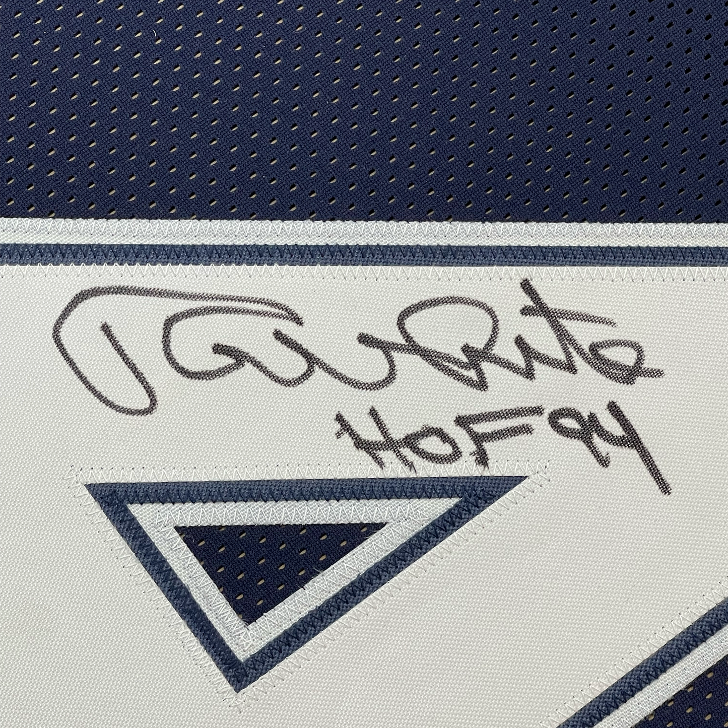 Framed Autographed/Signed Randy White HOF 94 35x39 Dallas Blue Football Jersey JSA COA