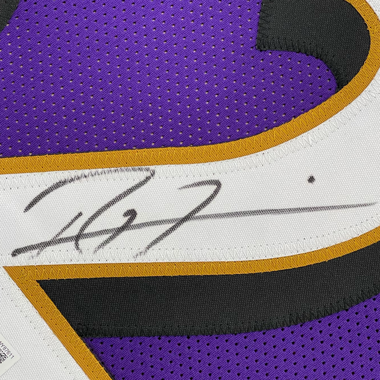 Framed Autographed/Signed Ray Lewis 35x39 Baltimore Purple Football Jersey PSA/DNA COA