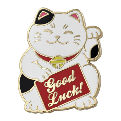 Kawaii Cute Lucky Cat Pin - Good Luck Waving Cat Enamel Pin Lapel Pins