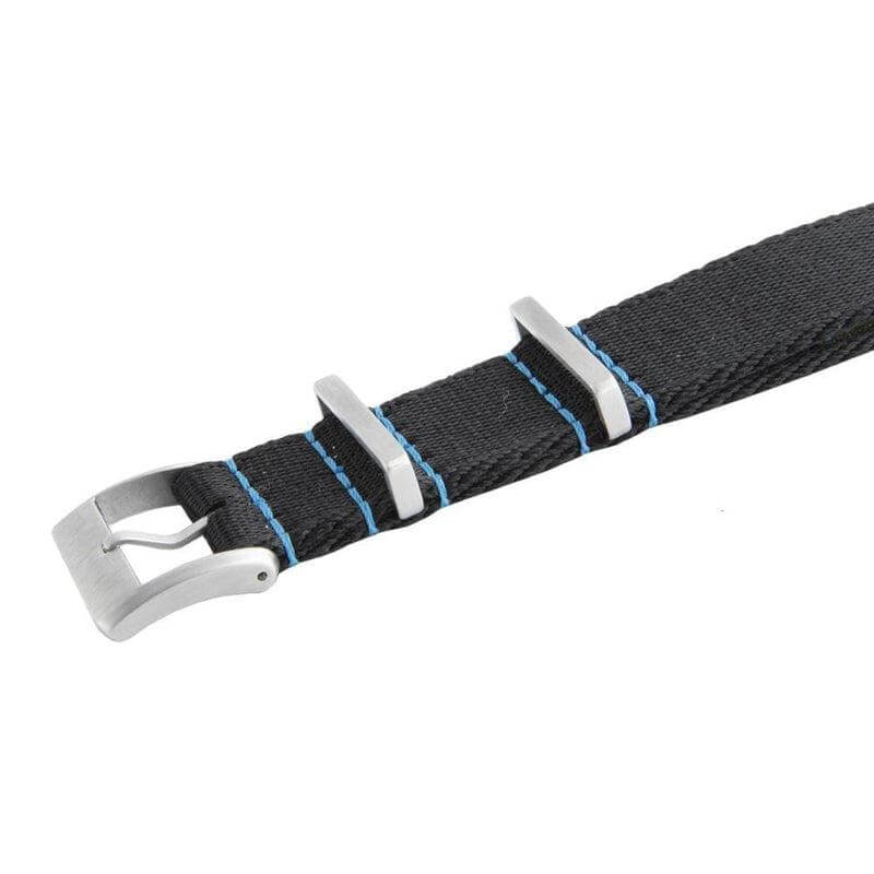 Eco-Friendly Nylon Military Watch Strap -  Black Blue Stitches